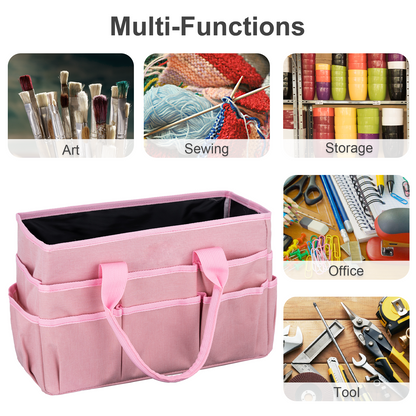LAVFOX Craft Organizer Tote Bag, Multi-Pocket Art Storage Caddy Bag for Sewing, Scrapbooking, and Drawing, Portable Desktop Utility Organizer for Medical and Office Supplies, Blush Pink