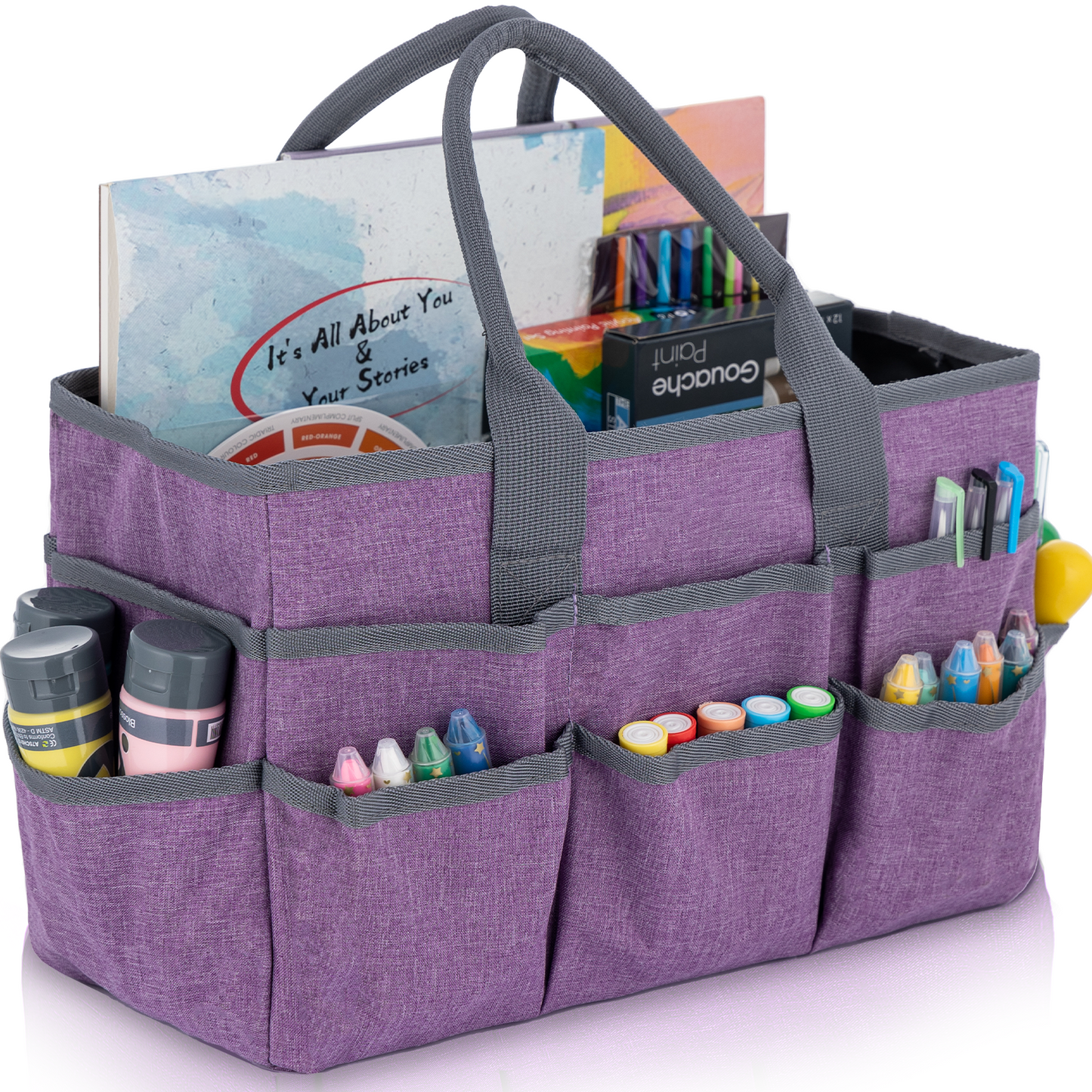 LAVFOX Craft Organizer Tote Bag, Multi-Pocket Art Storage Caddy Bag for Sewing, Scrapbooking, and Drawing, Portable Desktop Utility Organizer for Medical and Office Supplies, Blush Pink