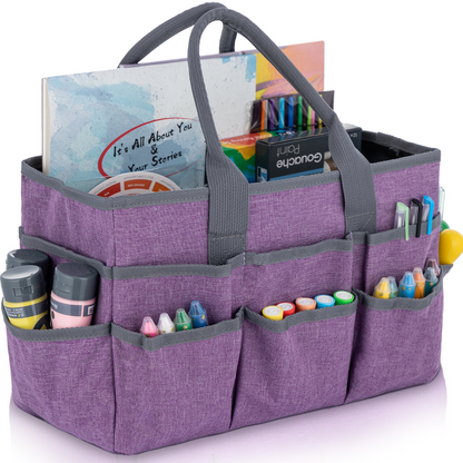 LAVFOX Craft Organizer Tote Bag, Multi-Pocket Art Storage Caddy Bag for Sewing, Scrapbooking, and Drawing, Portable Desktop Utility Organizer for Medical and Office Supplies, Blush Pink