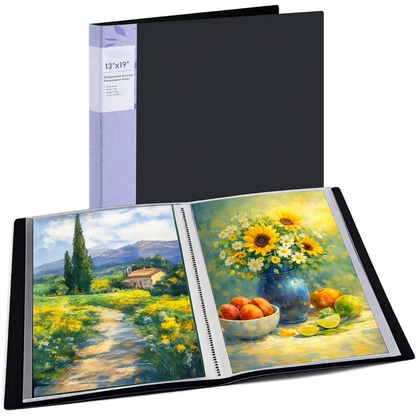 LAVFOX Art Portfolio Folder with Plastic Sleeves, 24-Pocket Presentation Binder Book Displaying 48 Pages for Artwork and Photography Storage, Black