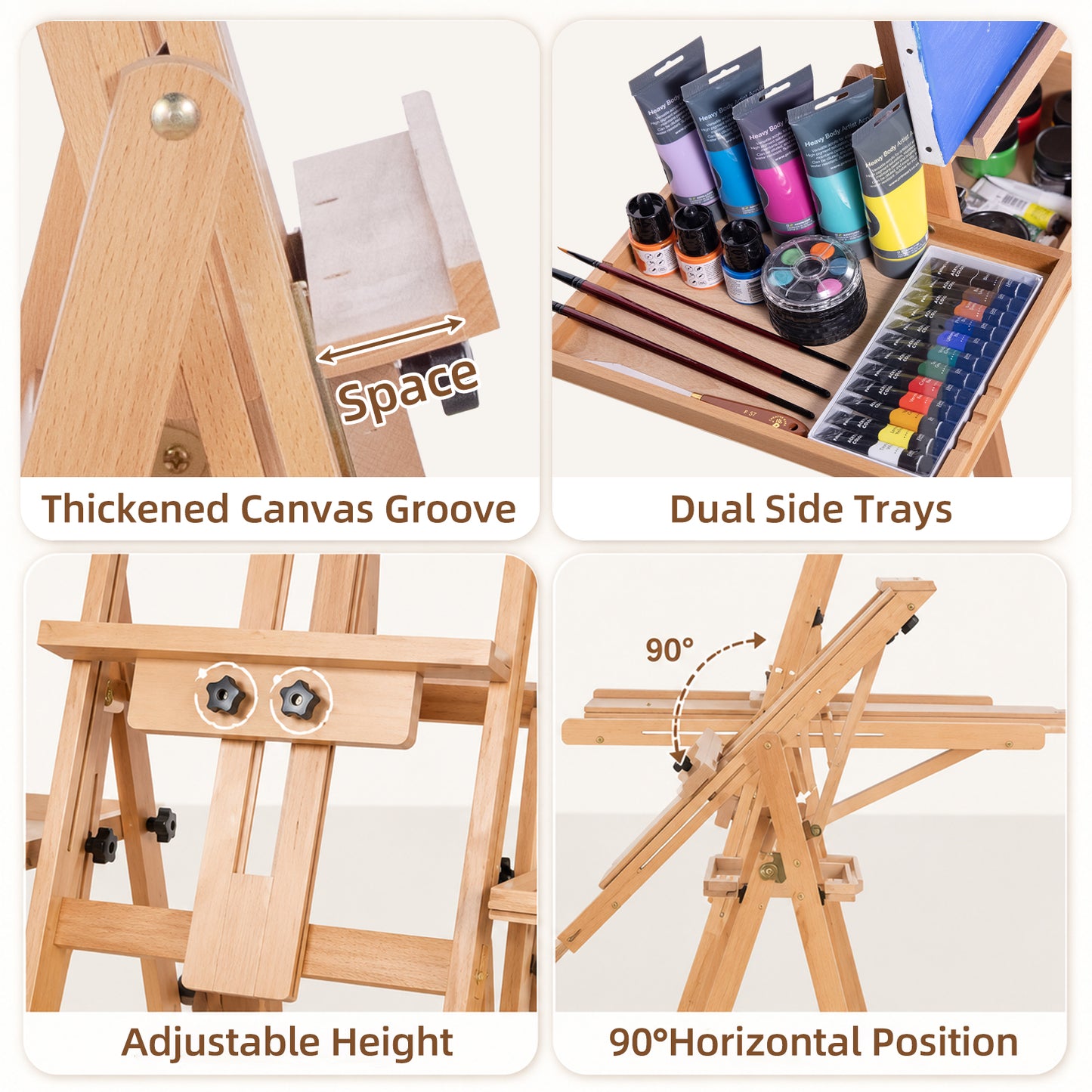 LAVFOX Large Horizontal Studio Easel with Storage Drawer, H-Frame Wooden Artist Stand Holds Canvas Up to 50 Inch