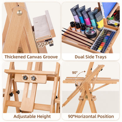 LAVFOX Large Horizontal Studio Easel with Storage Drawer, H-Frame Wooden Artist Stand Holds Canvas Up to 50 Inch