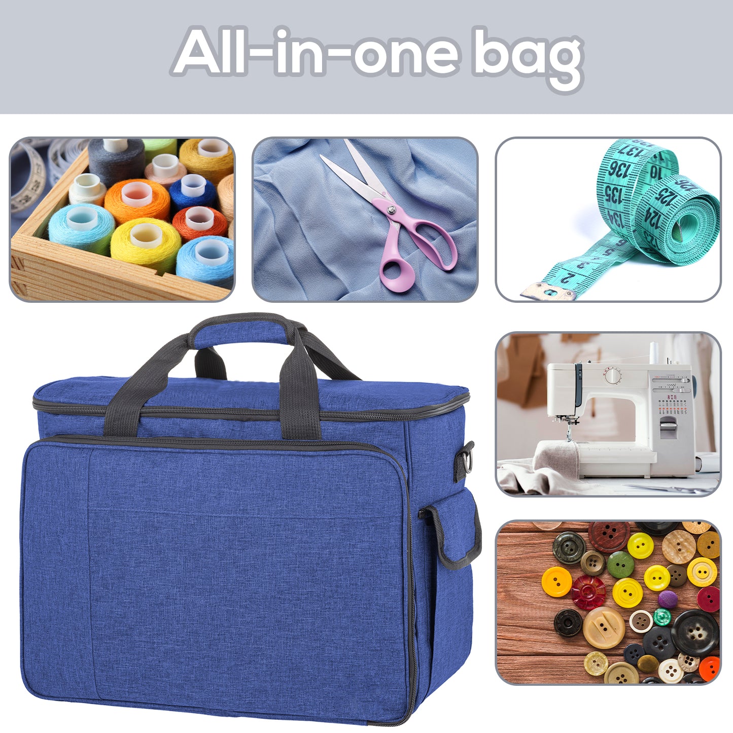 Sewing Machine Carrying Case, Portable Travel Bag with Shoulder Strap, Universal Heavy Duty Storage Tote for Standard Sewing Machines