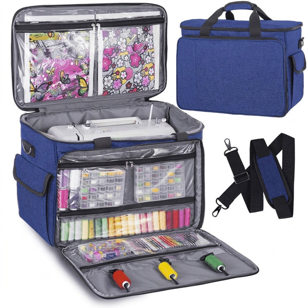 Sewing Machine Carrying Case, Portable Travel Bag with Shoulder Strap, Universal Heavy Duty Storage Tote for Standard Sewing Machines