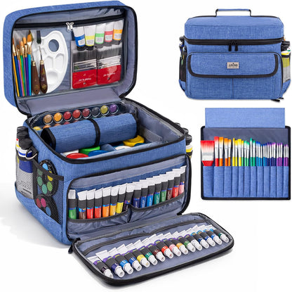 LAVFOX Adjustable Paint Storage Bag, Portable Art Supplies Organizer Tote with 12 Brush Slots for Multi-Size Acrylic Bottles and Craft Accessories