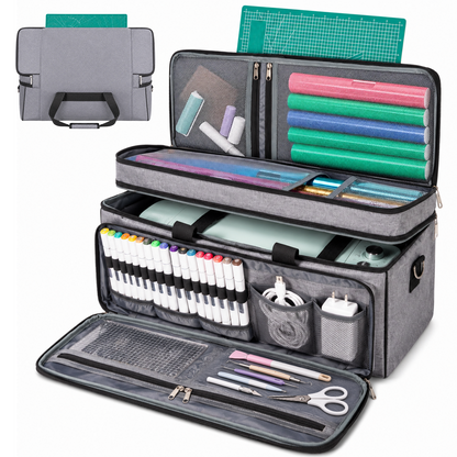 LAVFOX Double Layer Cricut Carrying Case with Mat Pocket