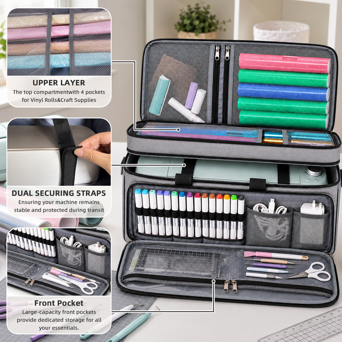 LAVFOX Double Layer Cricut Carrying Case with Mat Pocket