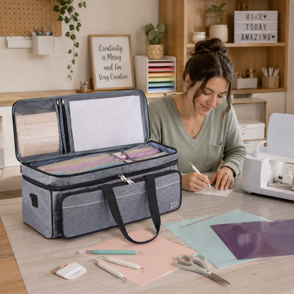 LAVFOX Double Layer Cricut Carrying Case with Mat Pocket