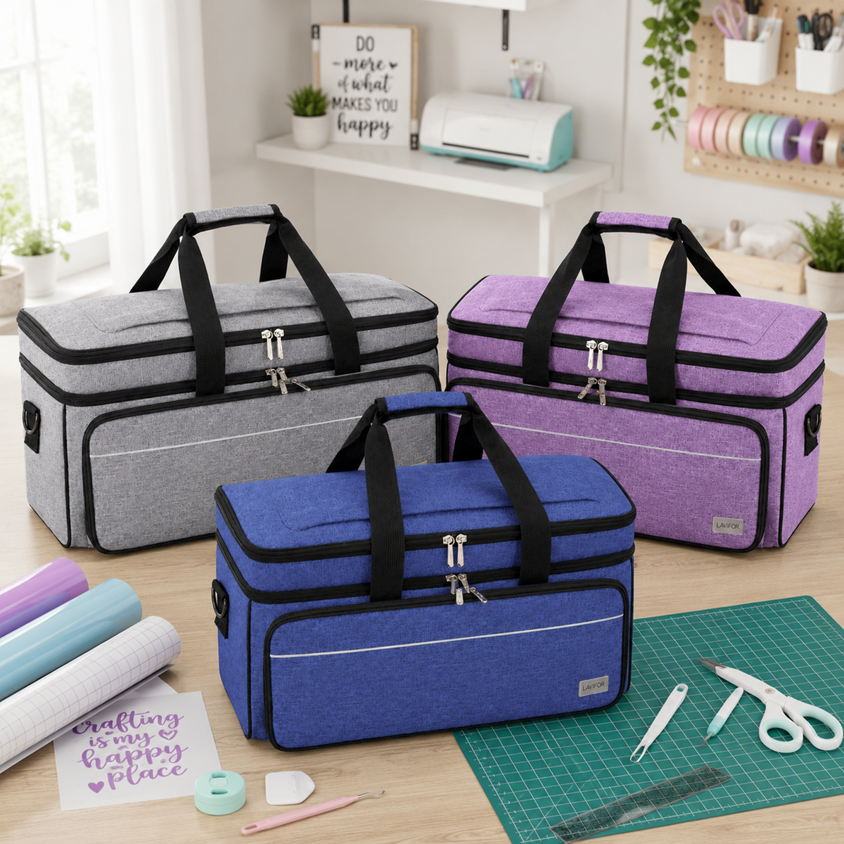 LAVFOX Double Layer Cricut Carrying Case with Mat Pocket