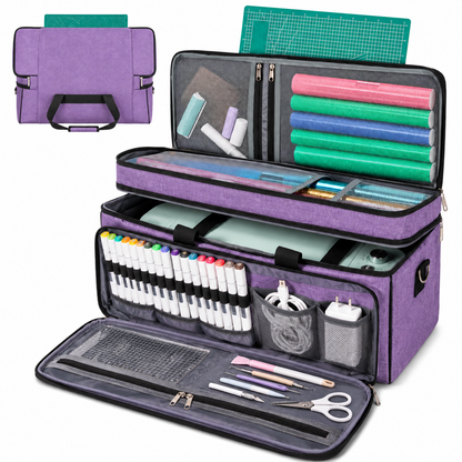 LAVFOX Double Layer Cricut Carrying Case with Mat Pocket