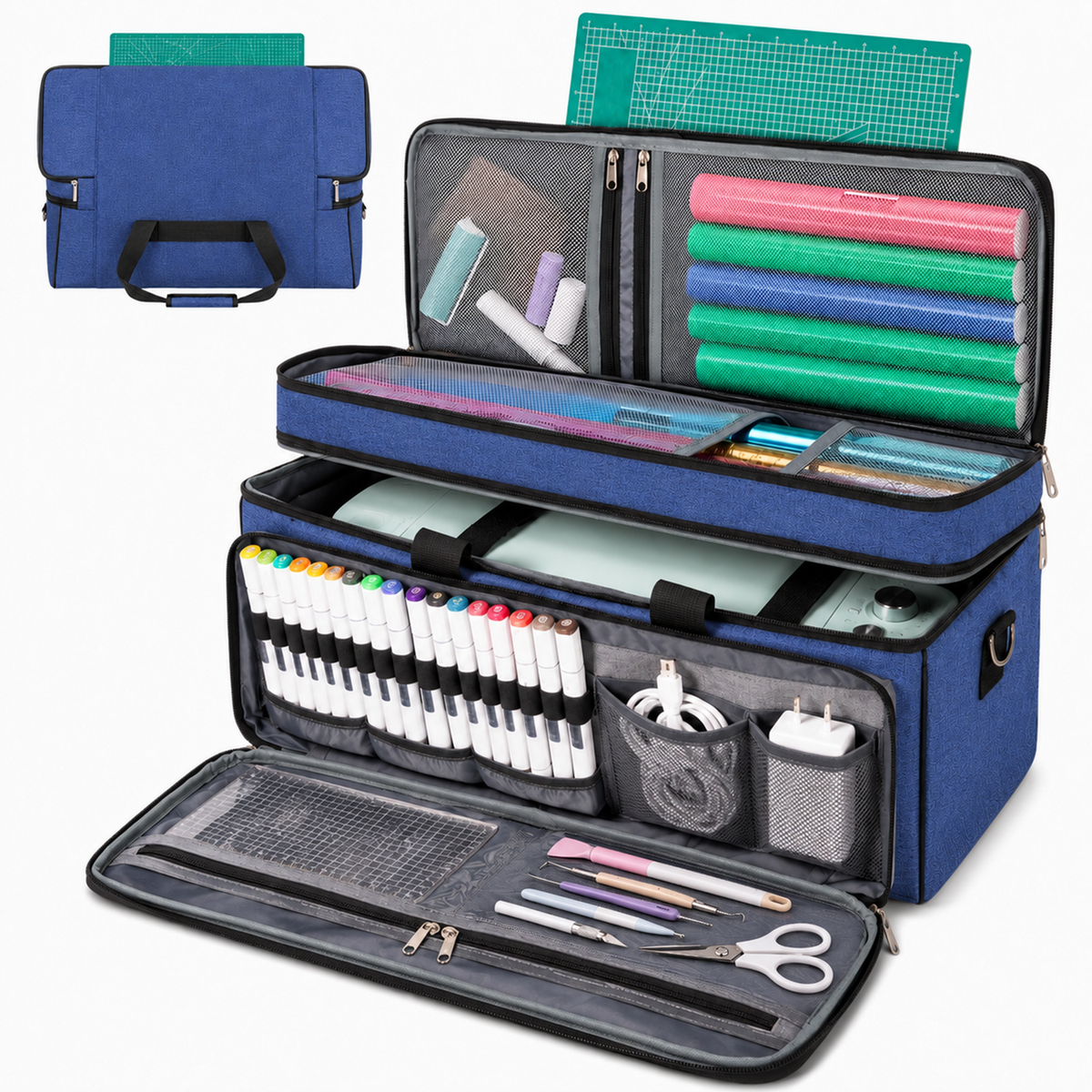 LAVFOX Double Layer Cricut Carrying Case with Mat Pocket