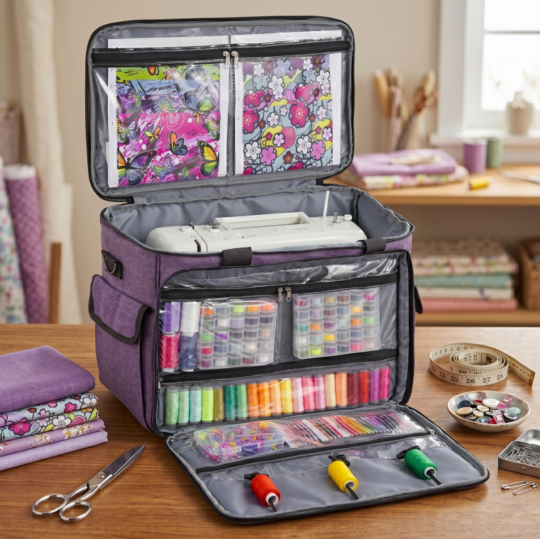 Sewing Machine Carrying Case, Portable Travel Bag with Shoulder Strap, Universal Heavy Duty Storage Tote for Standard Sewing Machines